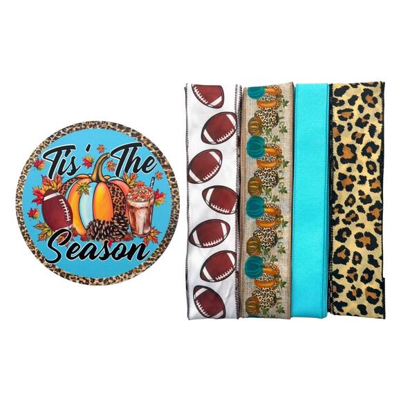 Fall Wreath Bundle Kit - Leopard, Football, Pumpkin Sign & Ribbon Set - Picture 1 of 5